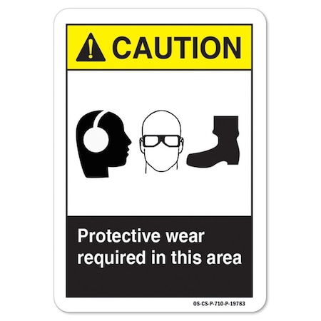 Signmission ANSI, Protective Wear Required In This Area, Ear Eye Foot, 10in X 7in Alum, 7" H, 10" W, Landscape OS-CS-A-710-L-19783